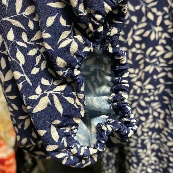 Blue & cream floral smock top shirt blouse - Picture 11 of 16